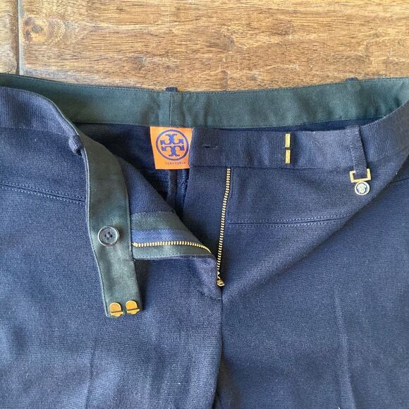 Tory Burch Beverly Pants Women's 10 Navy Blue Wool Blend Knit Classic Workwear - Picture 6 of 9